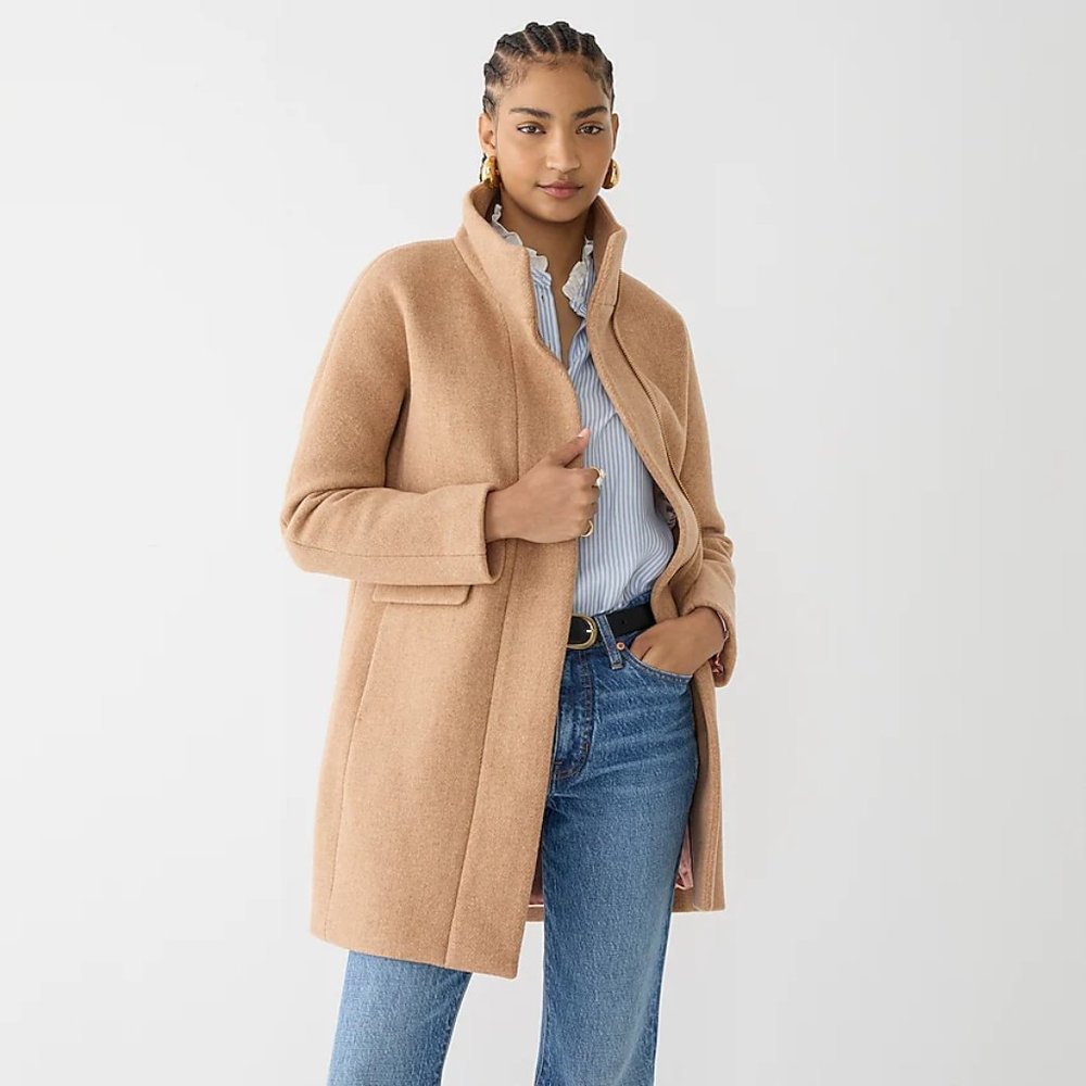 J. Crew Camel Wool Blend Stand-Collar Coat